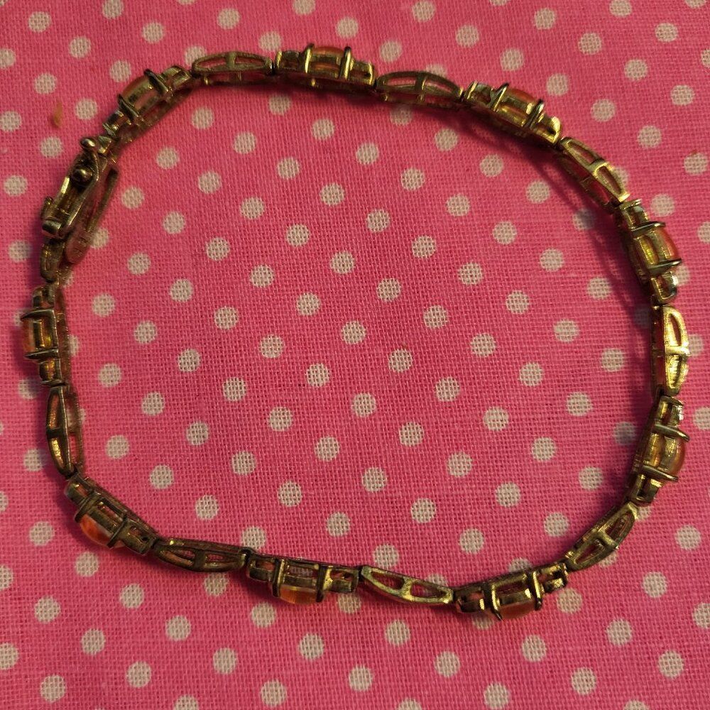 Vintage FAS Yellow Fire Opal Vermeil Gold over Sterling Silver Tennis Bracelet - Picture 4 of 7